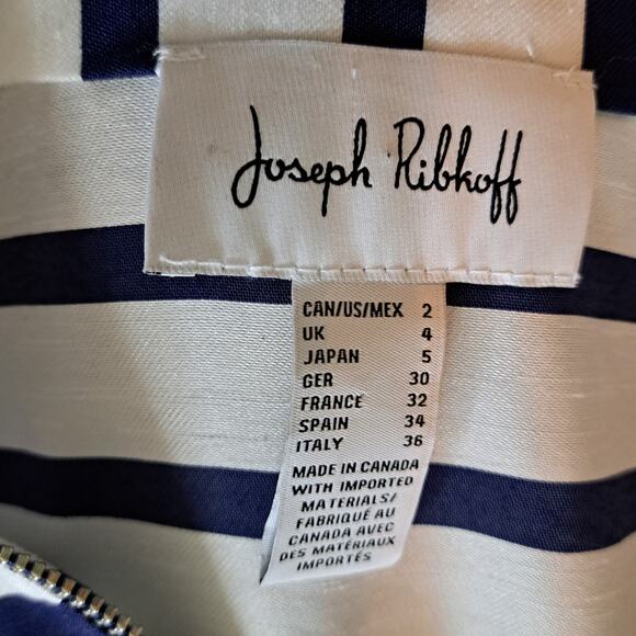 JOSEPH RIBKOFF Blue White Striped 3/4 Sleeve Swing Jacket Size 2 - Picture 7 of 10